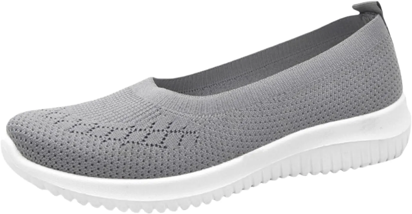 Canbebig Slip On Shoes Women Breathable Walking Shoes Comfortable Lightweight Sneakers Mesh Knitted Soft Walking Shoe with Arch Support