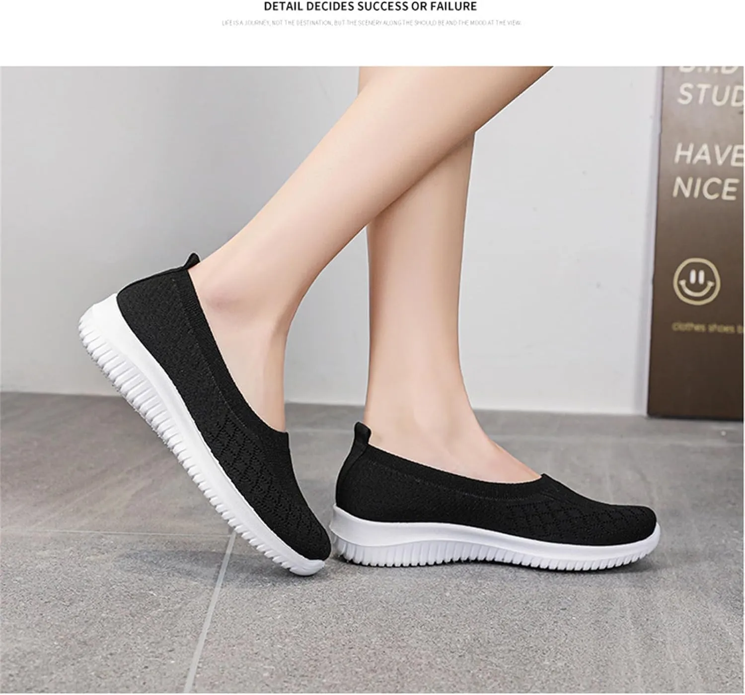 Canbebig Slip On Shoes Women Breathable Walking Shoes Comfortable Lightweight Sneakers Mesh Knitted Soft Walking Shoe with Arch Support