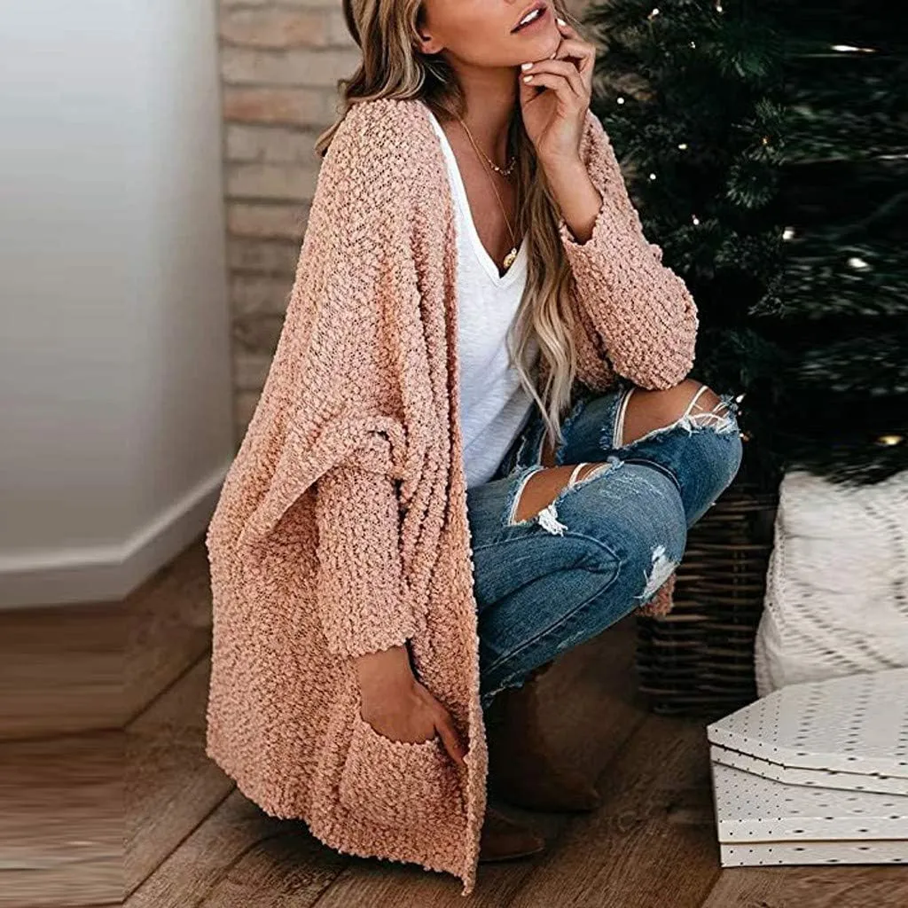 Cardigan Women's Long Oversized Open Front Sweater Popcorn Pockets Sleeve 4X Sweaters for Women Plus Size