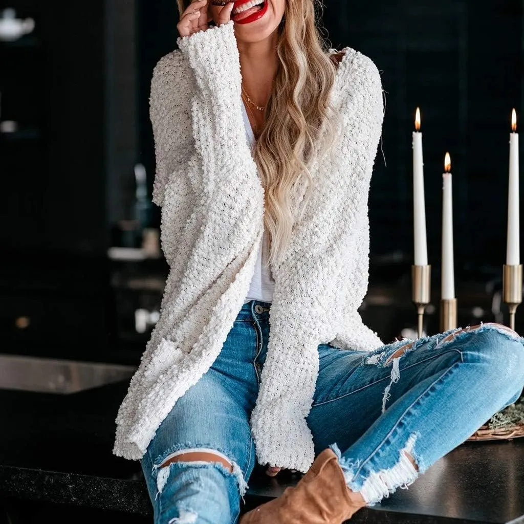 Cardigan Women's Long Oversized Open Front Sweater Popcorn Pockets Sleeve 4X Sweaters for Women Plus Size