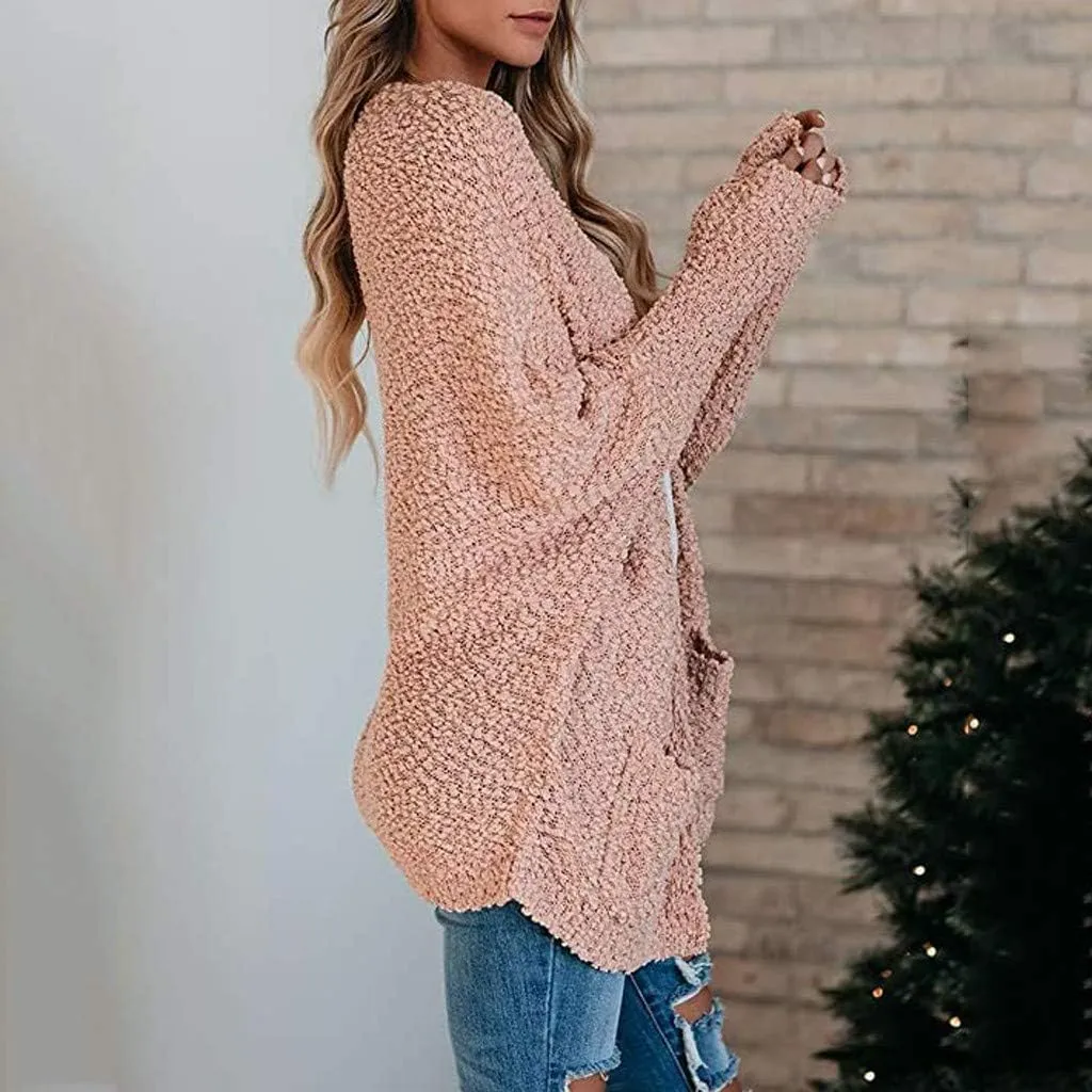 Cardigan Women's Long Oversized Open Front Sweater Popcorn Pockets Sleeve 4X Sweaters for Women Plus Size
