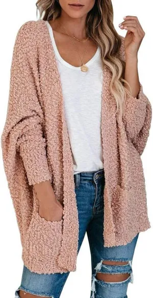 Cardigan Women's Long Oversized Open Front Sweater Popcorn Pockets Sleeve 4X Sweaters for Women Plus Size