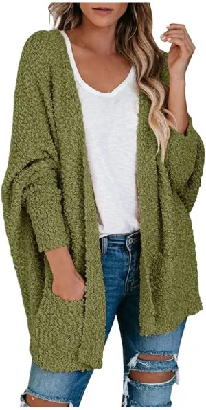 Cardigan Women's Long Oversized Open Front Sweater Popcorn Pockets Sleeve 4X Sweaters for Women Plus Size