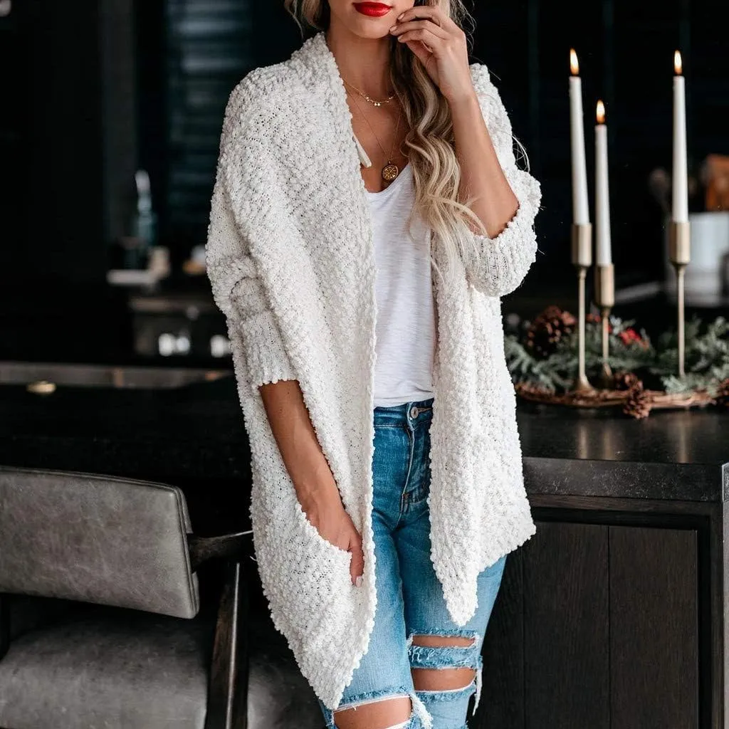 Cardigan Women's Long Oversized Open Front Sweater Popcorn Pockets Sleeve 4X Sweaters for Women Plus Size