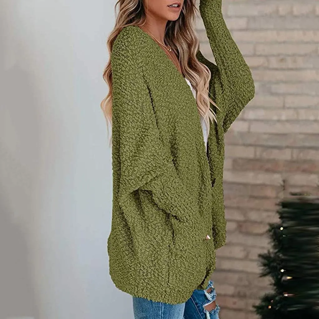 Cardigan Women's Long Oversized Open Front Sweater Popcorn Pockets Sleeve 4X Sweaters for Women Plus Size