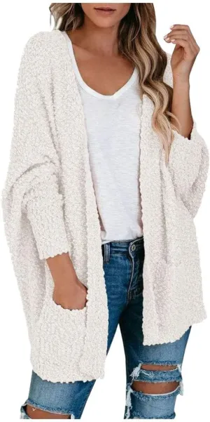 Cardigan Women's Long Oversized Open Front Sweater Popcorn Pockets Sleeve 4X Sweaters for Women Plus Size