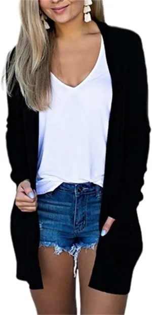 Cardigans for Women 2024 Fall Open Front Cardigan Coat Casual Lightweight Long Sleeve Solid Tops Blouses with Pockets