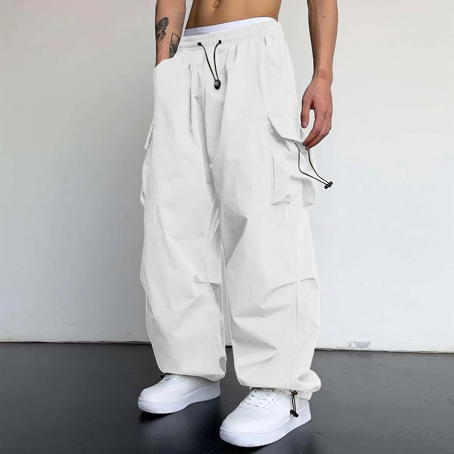 Cargo Pants for Men Baggy, Men's Baggy Cargo Pants Trendy Casual Parachute Pant Loose Fit Harem Joggers with Pockets