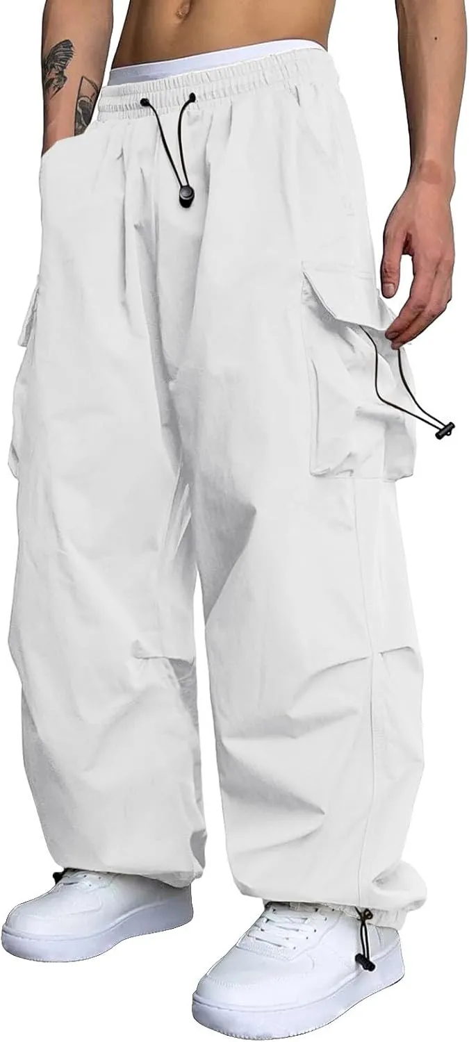 Cargo Pants for Men Baggy, Men's Baggy Cargo Pants Trendy Casual Parachute Pant Loose Fit Harem Joggers with Pockets