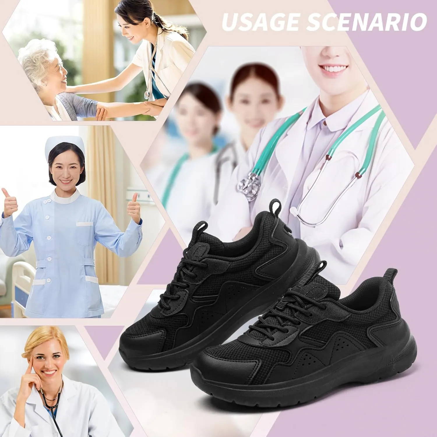 Catering Women's Slip Resistant Lace-Up Shoes - Lightweight and Comfortable for Restaurant and Medical Staff Work