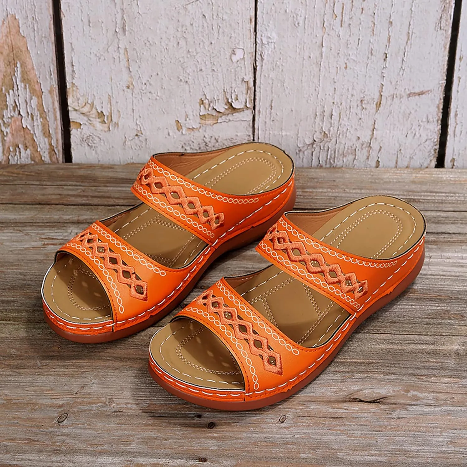 Cathalem Orthopedic Sandals for Women Casual Strappy Low Wedges Sandals Summer Beach Sandals Dress Shoes