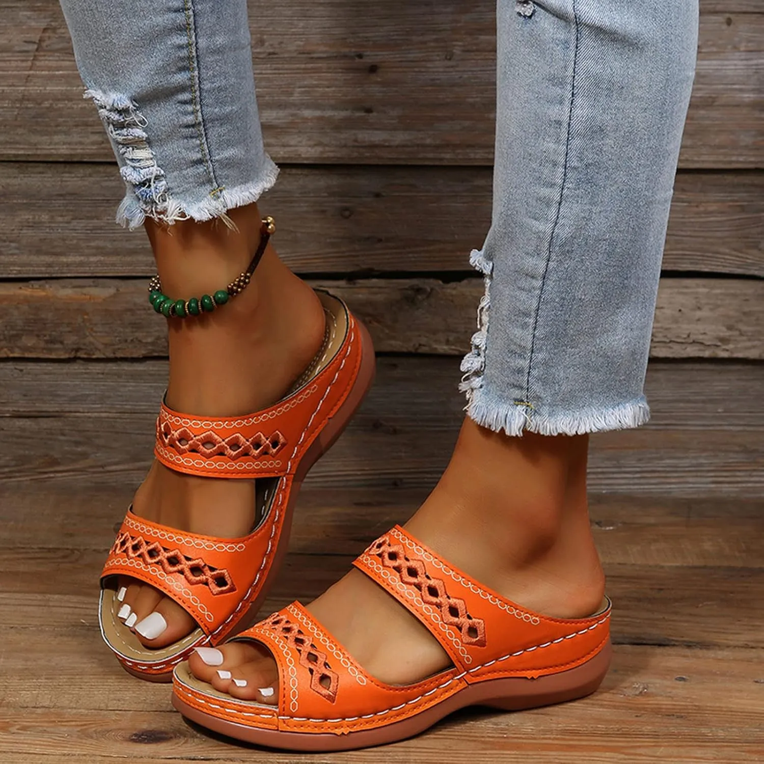 Cathalem Orthopedic Sandals for Women Casual Strappy Low Wedges Sandals Summer Beach Sandals Dress Shoes