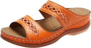 Cathalem Orthopedic Sandals for Women Casual Strappy Low Wedges Sandals Summer Beach Sandals Dress Shoes