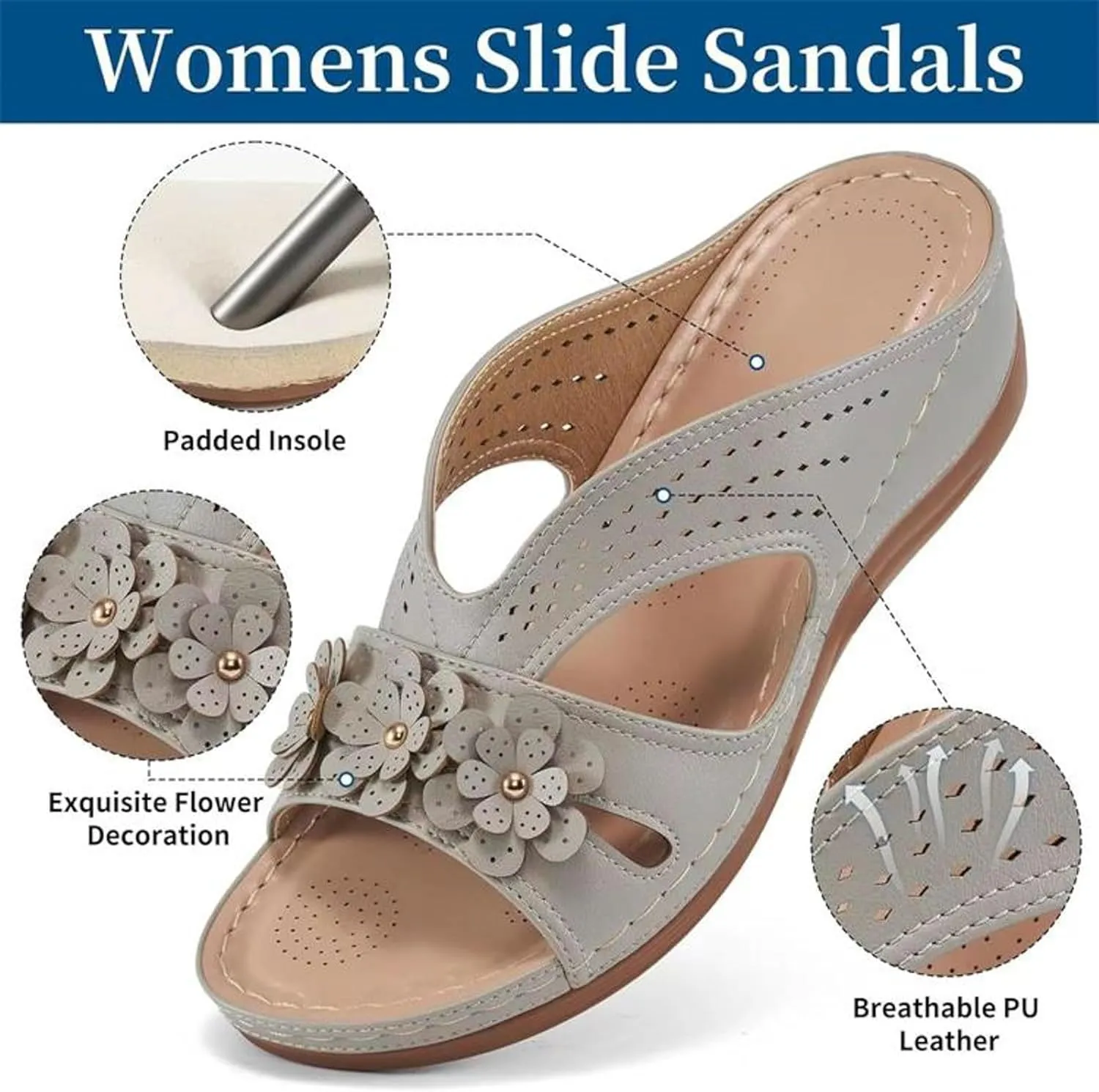 Cathalem Orthopedic Sandals for Women Slip On Dressy Summer Comfortable Slides Sandals Lightweight Memory Foam Platform Shoes