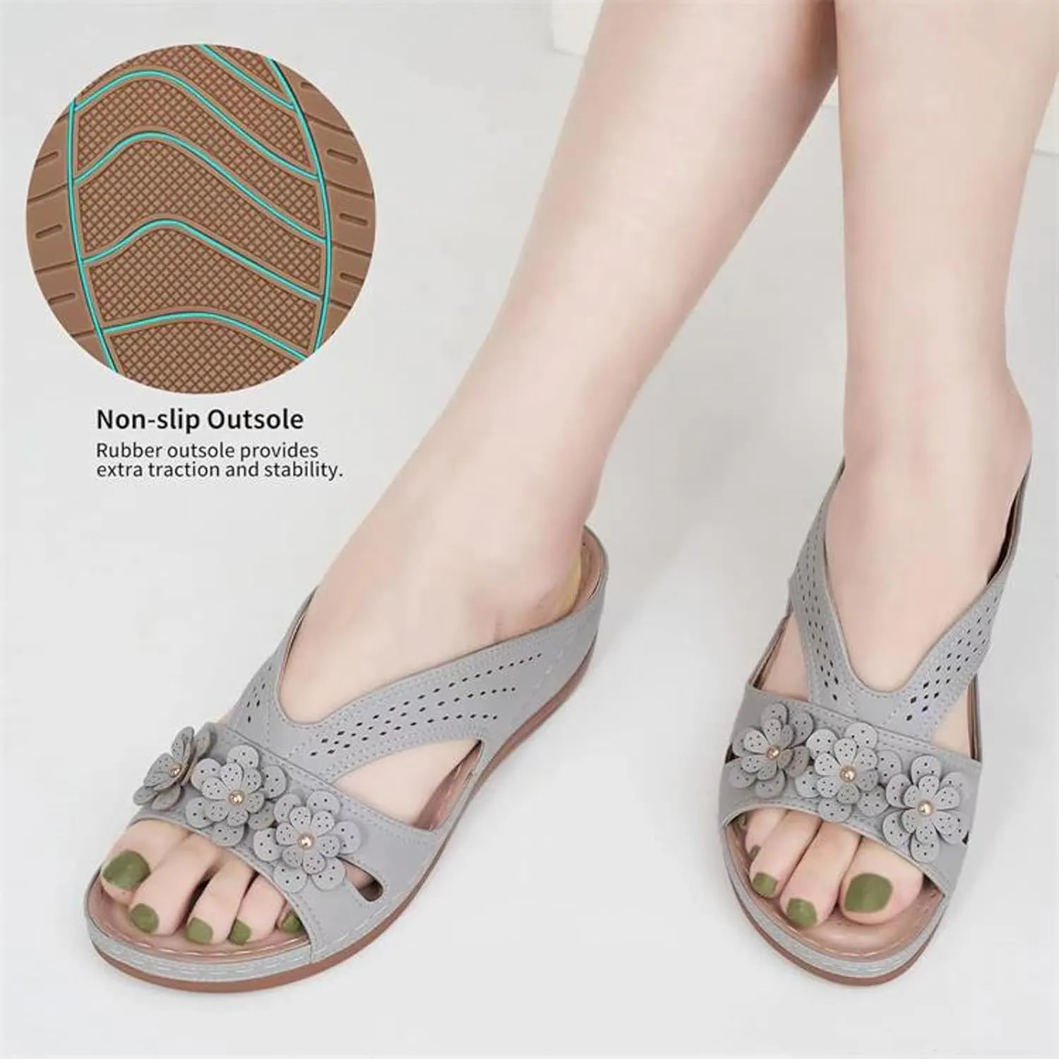 Cathalem Orthopedic Sandals for Women Slip On Dressy Summer Comfortable Slides Sandals Lightweight Memory Foam Platform Shoes