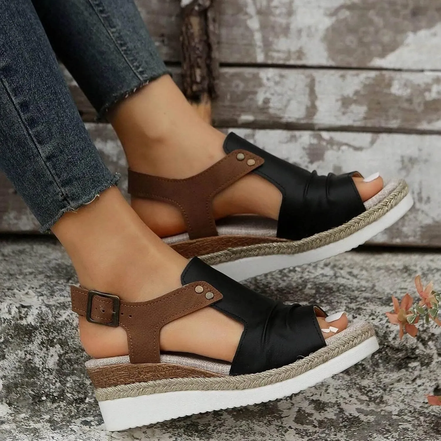 Cathalem Summer Sandals for Women 2024 Casual Strappy High Wedges Slip on Sandals Beach Sandals Dress Shoes