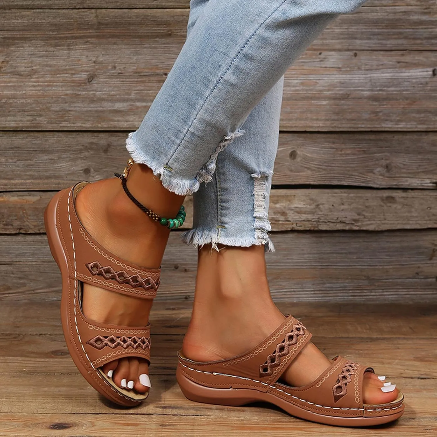 Cathalem Summer Sandals for Women 2024 Open Toe Ankle Strap Platform Sandals Casual Strappy Low Wedges Sandals Beach Sandals