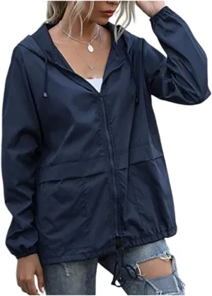 Cdiecer Women's Raincoats Lightweight Rain Jacket Waterproof Windproof Rain Coat Adjustable Hooded Windbreaker with Pockets
