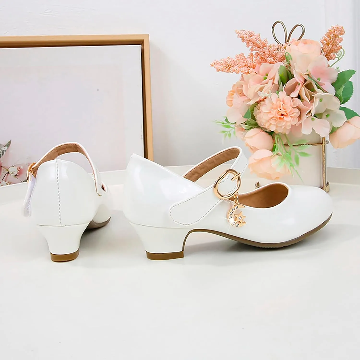 Childrens Girls Dress High Heels Shoes Casual Breathable Baby Kids Mary Jane Sandals Ankle Comfy Dance Non Slip Shoes