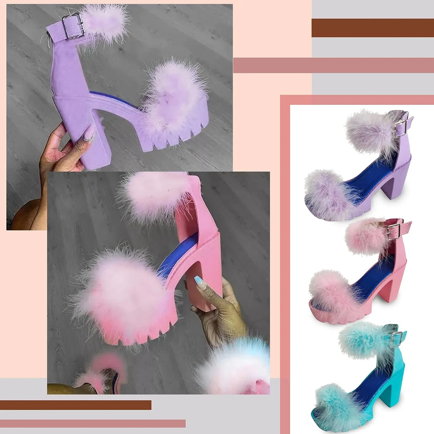 Chunky Heels for Women Platform High Heel Sandals Open Toe Block Heels Shoes Ankle Strap Dress Wedding Party Pumps Shoes