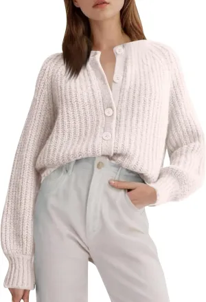 Chunky Sweaters for Women Long Lantern Sleeve Cable Knit Cardigans Sweater Button Down Slouchy Sweaters Outerwear