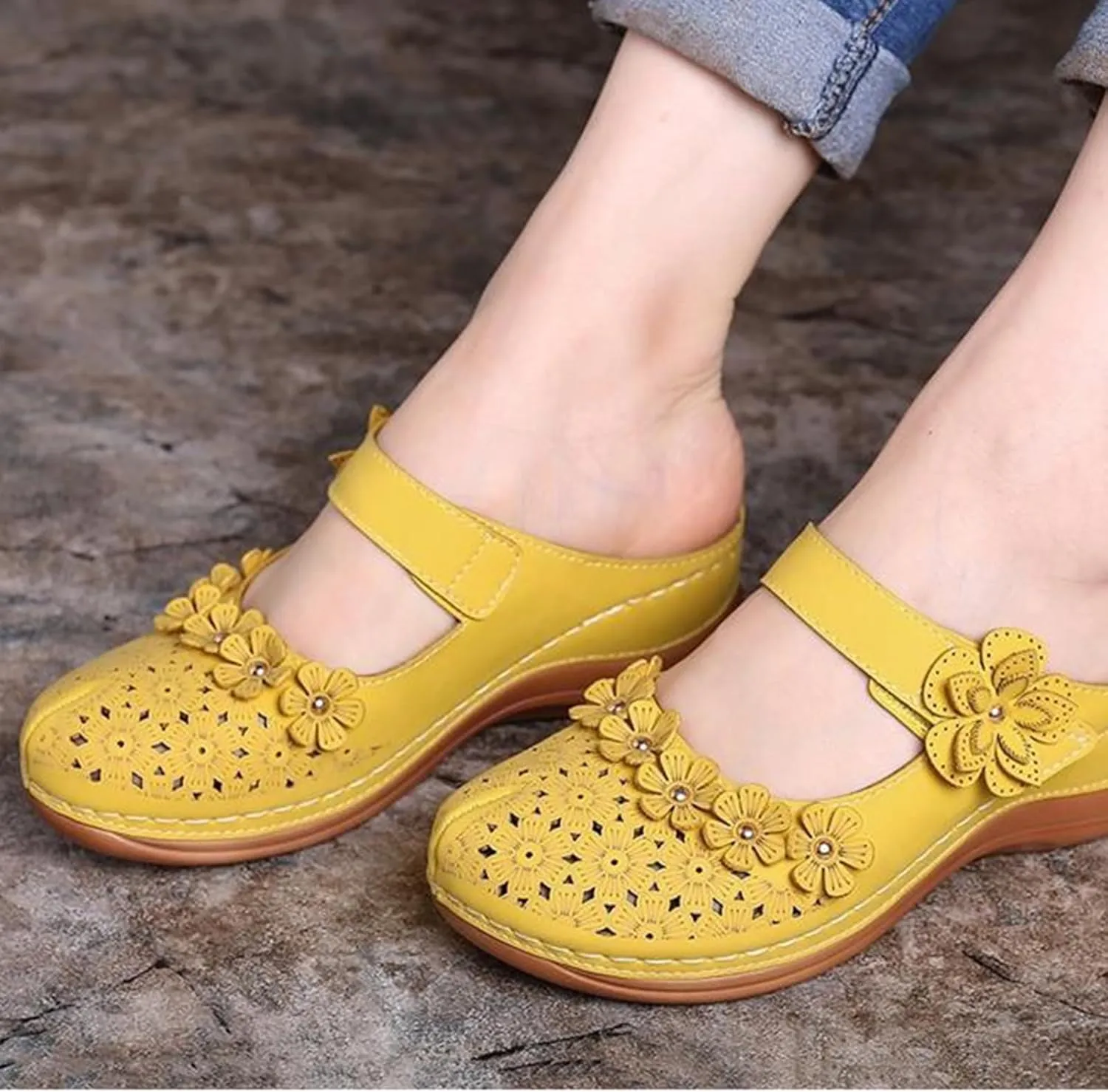 Clogs for Women Mules Shoes Comfortable Dressy Summer Closed Toe Wedge Sandals Fashion Hook and Loop Fastener Slipper Backless Low Wedge Slip On Shoes