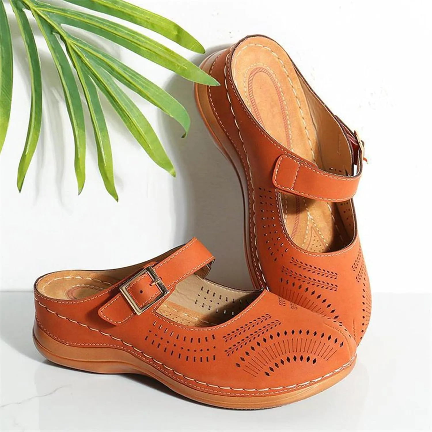 Clogs for Women Mules Shoes: Dressy Summer Closed Toe Arch Support Sandals Backless Low Wedge Slip on Shoes Casual Wedge with Adjustable Hook Loop 2025