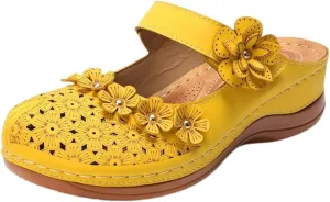 Clogs for Women Mules Shoes:Summer Slipper Leather Comfort Mules Outdoor Beach Shoes 2025 Fashion Trendy Flowers Sandals Clogs