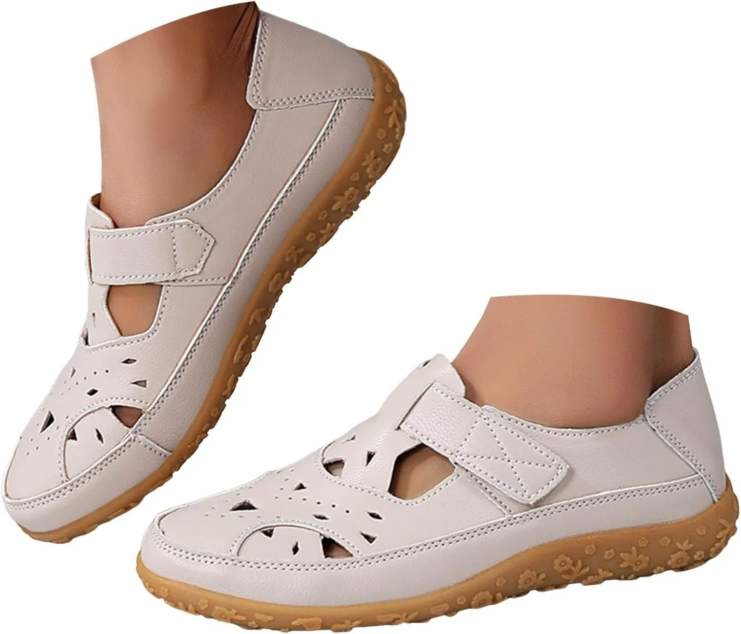 Closed Toe Sandals for Women 2025 Dressy Summer Comfortable Flat Sandals with Arch Support Casual Hollow Out Flat Shoes Wide Width Trendy Sandal Dress Shoes