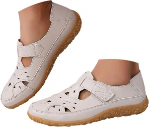 Closed Toe Sandals for Women 2025 Dressy Summer Comfortable Flat Sandals with Arch Support Casual Hollow Out Flat Shoes Wide Width Trendy Sandal Dress Shoes