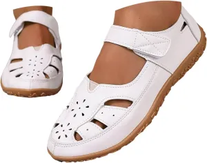 Closed Toe Sandals for Women 2025 Dressy Summer Comfortable Flat Sandals with Arch Support Casual Hollow Out Flat Shoes Wide Width Trendy Sandal Dress Shoes