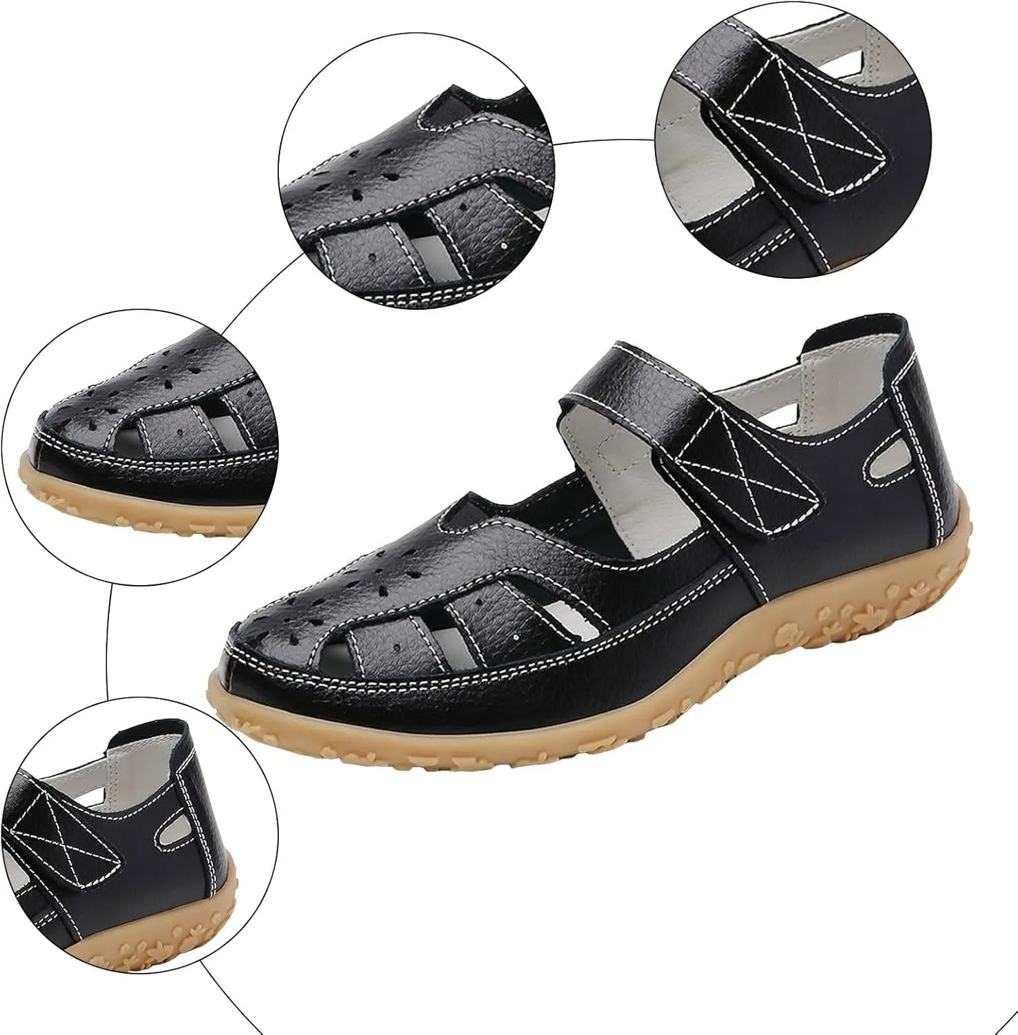 Closed Toe Sandals for Women 2025 Dressy Summer Comfortable Flat Sandals with Arch Support Casual Hollow Out Flat Shoes Wide Width Trendy Sandal Dress Shoes