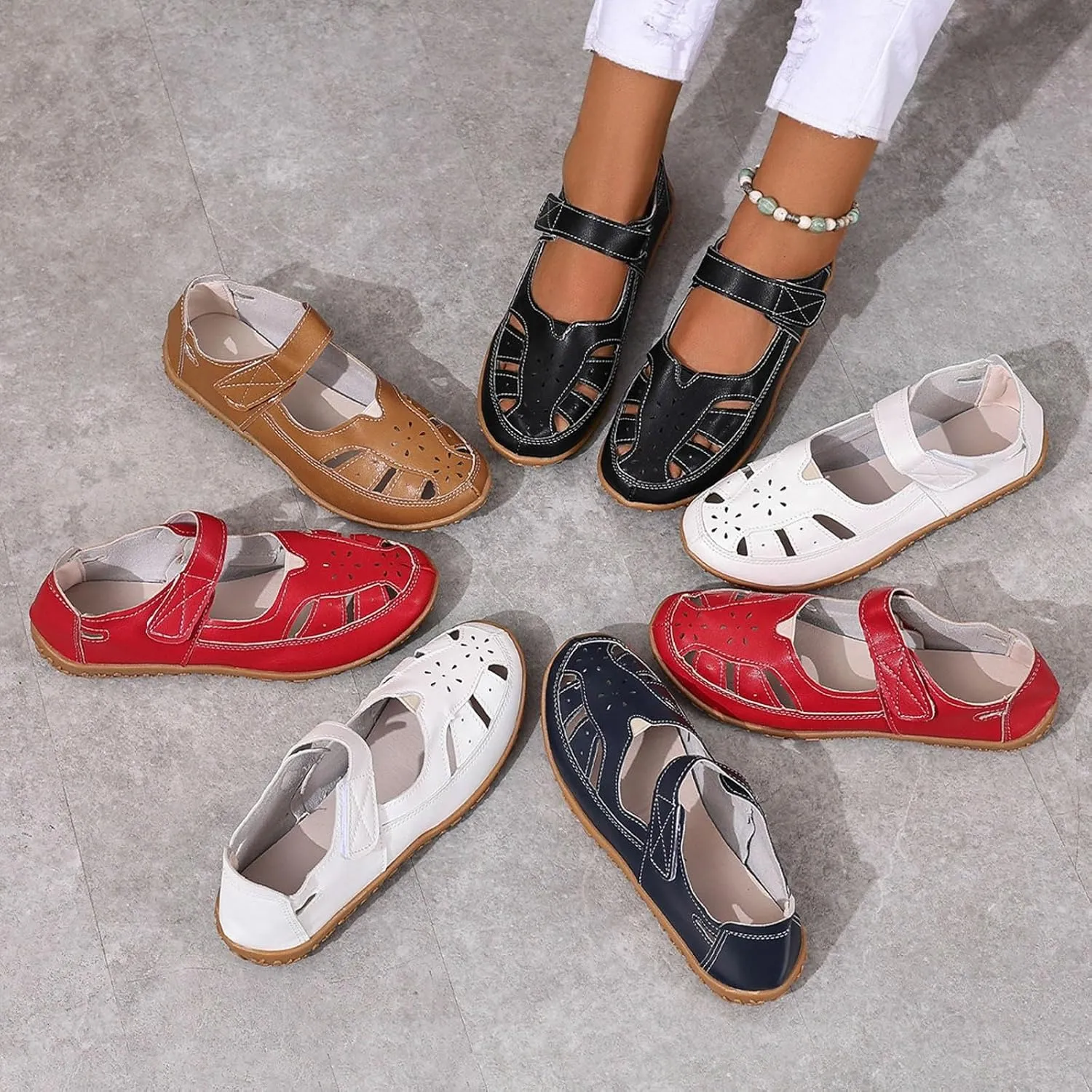 Closed Toe Sandals for Women 2025 Dressy Summer Comfortable Flat Sandals with Arch Support Casual Hollow Out Flat Shoes Wide Width Trendy Sandal Dress Shoes