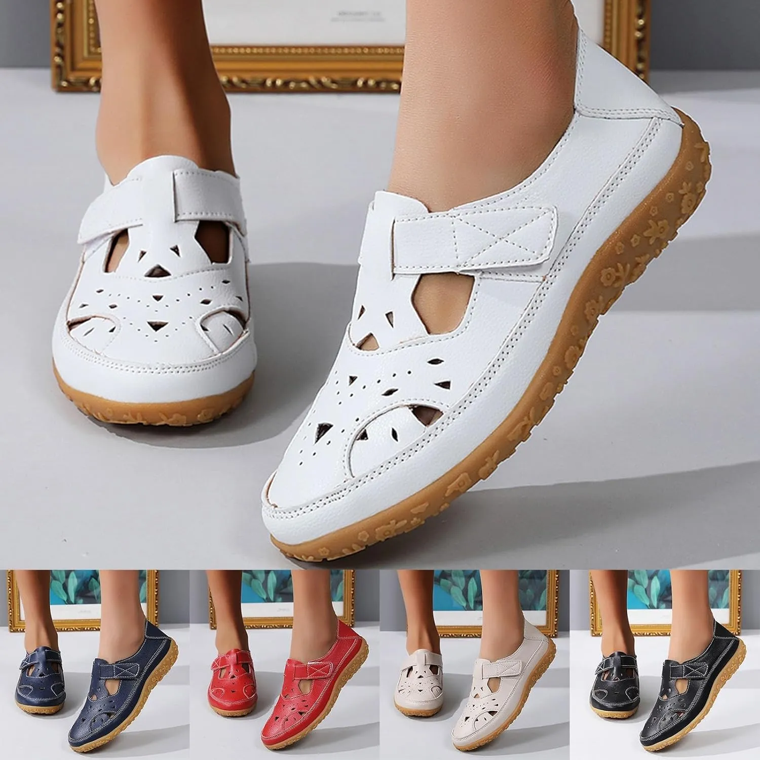 Closed Toe Sandals for Women 2025 Dressy Summer Comfortable Flat Sandals with Arch Support Casual Hollow Out Flat Shoes Wide Width Trendy Sandal Dress Shoes