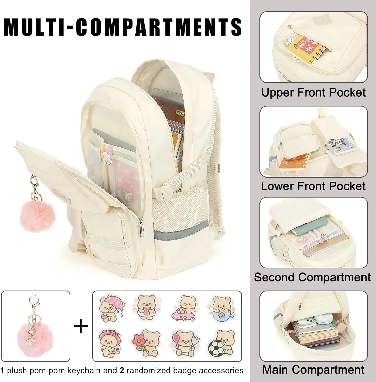 College School Backpack for Girls, Women Travel Laptop Backpacks Teens Middle High School Bookbag (Beige)
