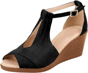 Comfort Foam Peep Toe Wedge Sandals Summer High Heel Fishmouth Arch Wedges Comfortable Adjustable Straps Flat Sandal Wedding Dressy Breathable Beach Fashion Trendy Shoes