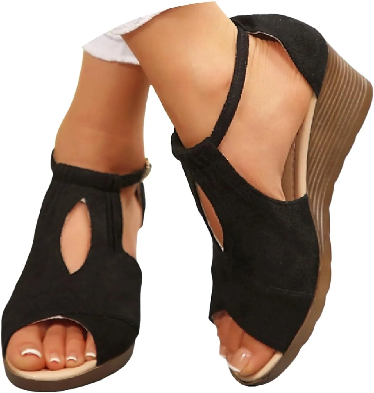 Comfort Foam Peep Toe Wedge Sandals Summer High Heel Fishmouth Arch Wedges Comfortable Adjustable Straps Flat Sandal Wedding Dressy Breathable Beach Fashion Trendy Shoes
