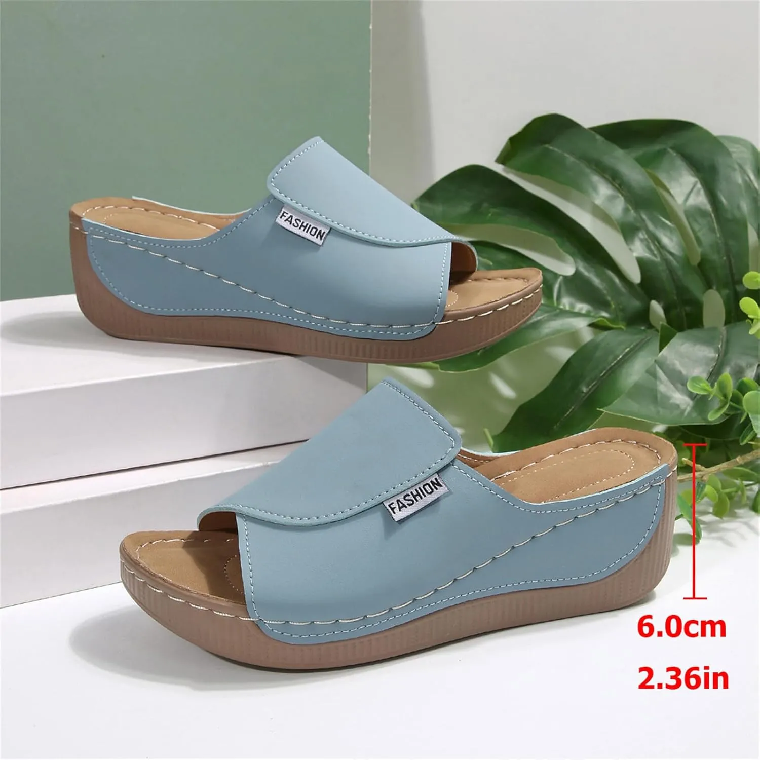 Comfortable Arch Support Slides for Women Orthopedic Wedge Sandals Wide Width Breathable Summer Orthotic Leather Platform Wedge Sandals Slip on Casual Shoes