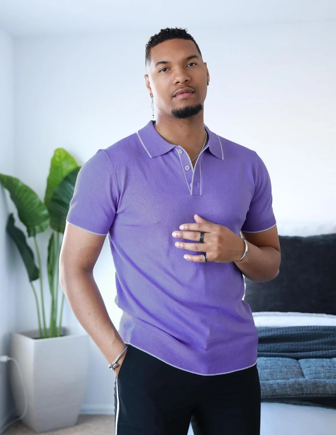 COOFANDY Mens Knit Polo Shirts Short Sleeve Vintage Stretch Polo T Shirts Casual Summer Golf Shirts