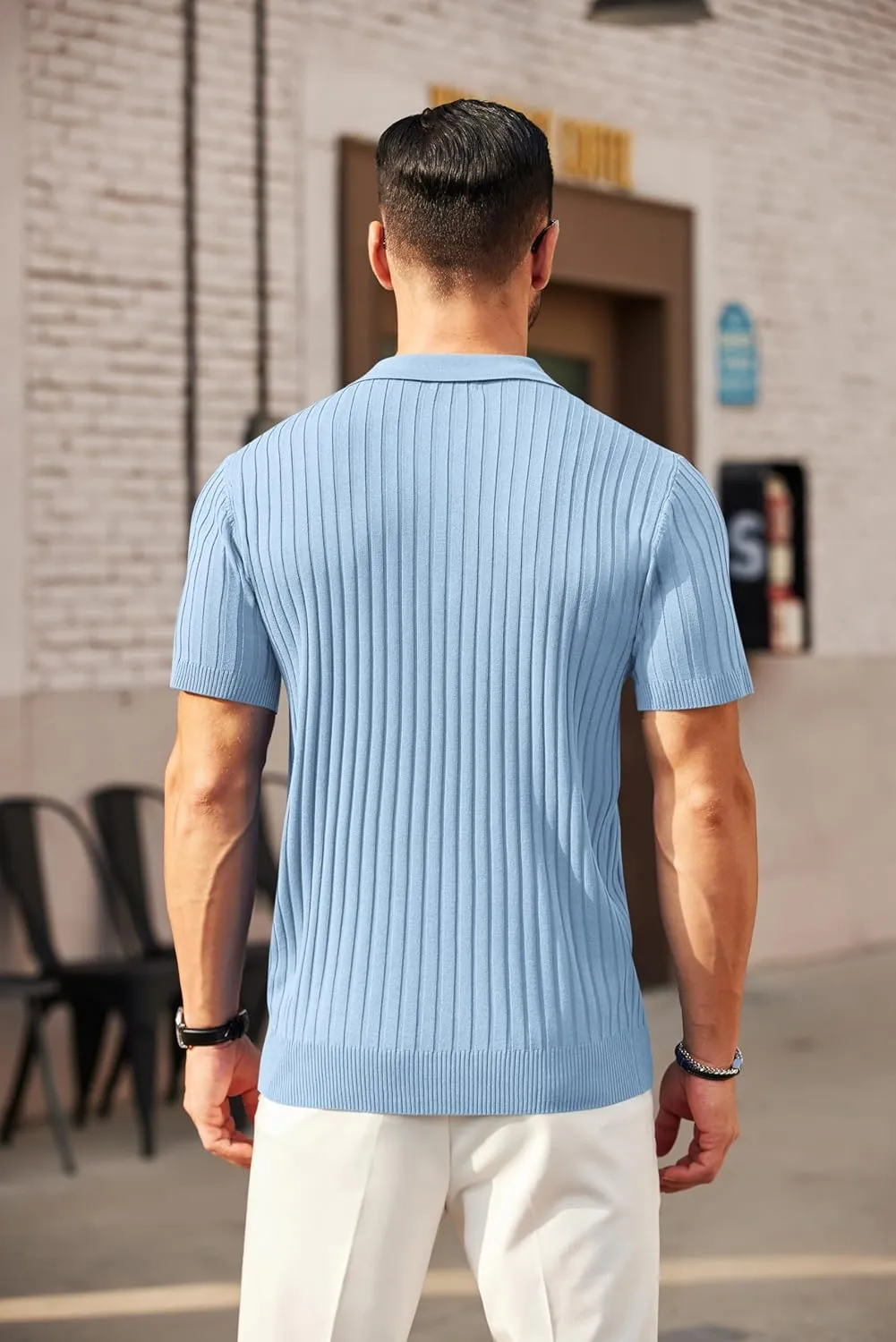 COOFANDY Men's Zipper Polo Shirts Short Sleeve Ribbed Knit Polo T Shirts Fashion Casual Golf Shirts