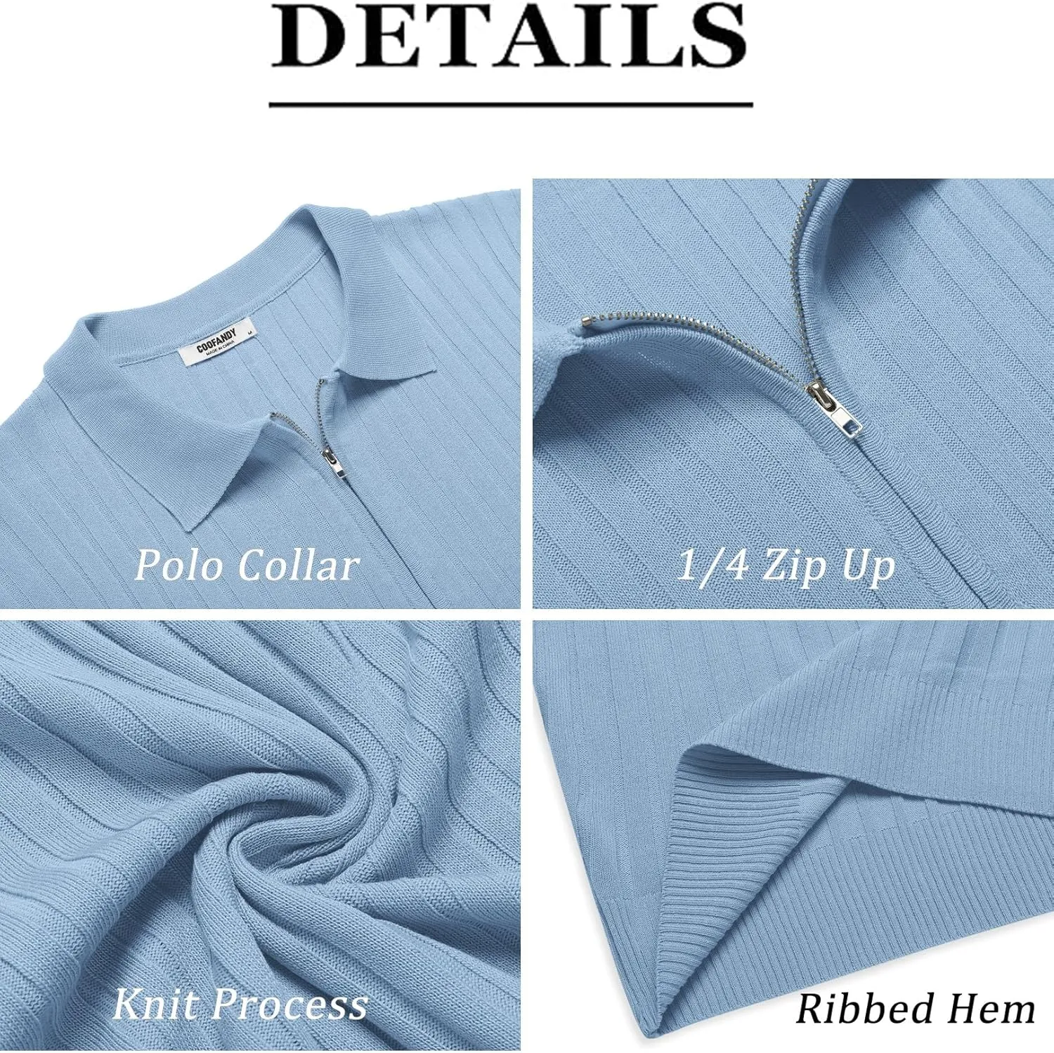 COOFANDY Men's Zipper Polo Shirts Short Sleeve Ribbed Knit Polo T Shirts Fashion Casual Golf Shirts