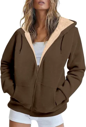 COTECRAM Hoodies for Women Winter Fleece Sweatshirt Full Zip Up Thick Sherpa Lined Hooded Jacket Coats Warm Outerwear