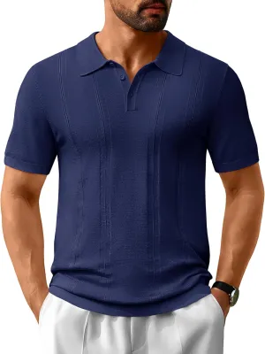 Cotrasen Men's Knit Polo Shirts Short Sleeve Collared T Shirts Slim Fit Casual Golf Polo Shirts