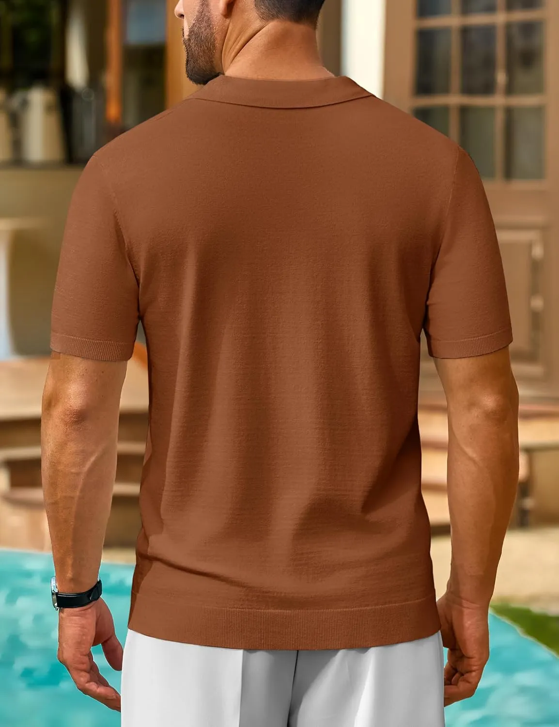 Cotrasen Men's Knit Polo Shirts Short Sleeve Collared T Shirts Slim Fit Casual Golf Polo Shirts