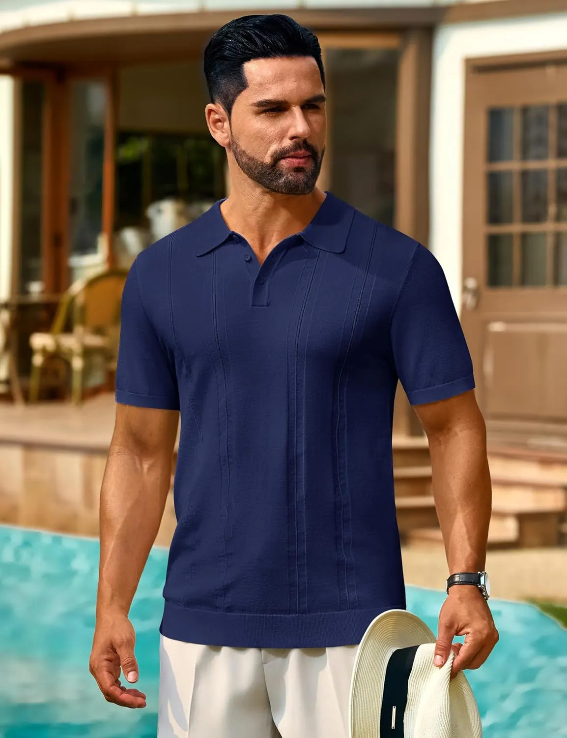 Cotrasen Men's Knit Polo Shirts Short Sleeve Collared T Shirts Slim Fit Casual Golf Polo Shirts