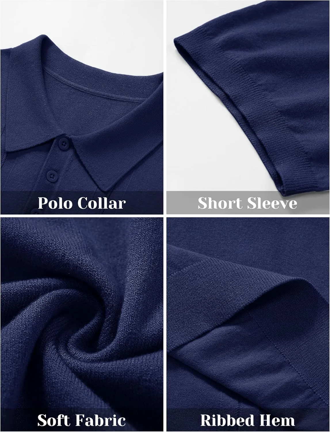 Cotrasen Men's Knit Polo Shirts Short Sleeve Collared T Shirts Slim Fit Casual Golf Polo Shirts