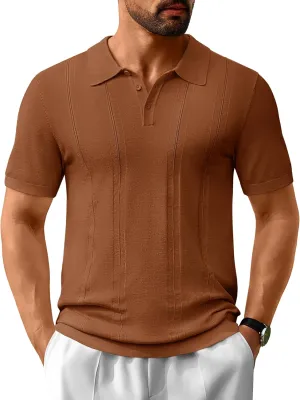 Cotrasen Men's Knit Polo Shirts Short Sleeve Collared T Shirts Slim Fit Casual Golf Polo Shirts