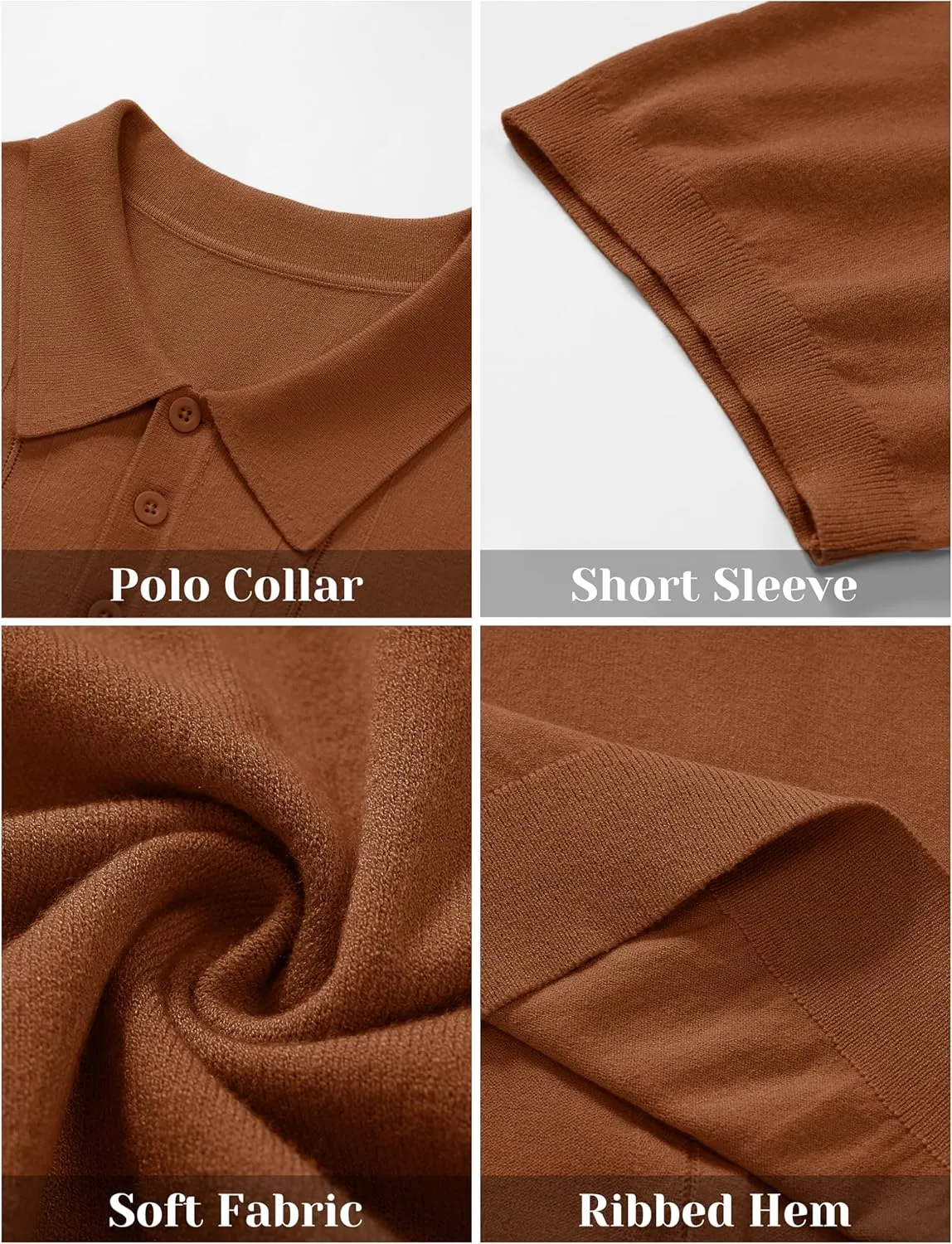 Cotrasen Men's Knit Polo Shirts Short Sleeve Collared T Shirts Slim Fit Casual Golf Polo Shirts