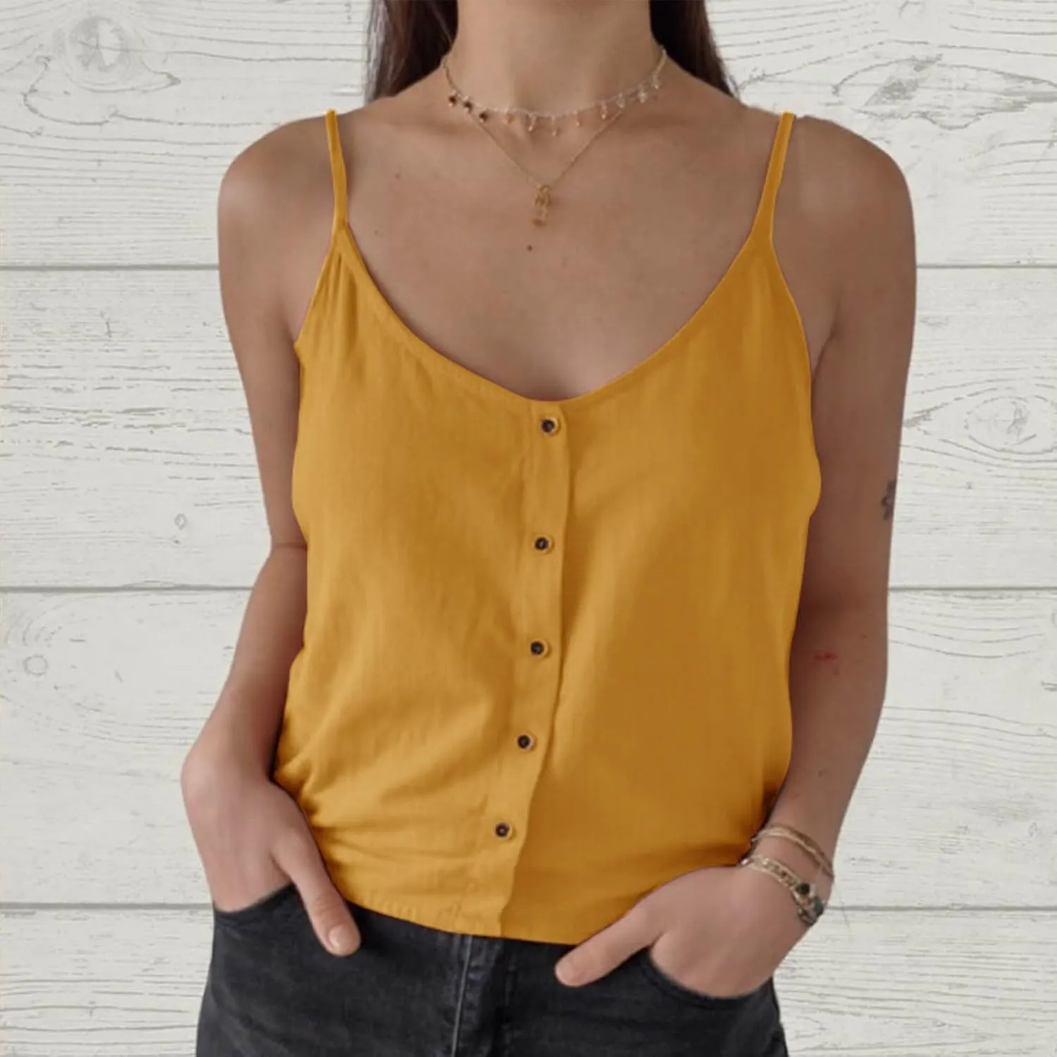 Cotton Linen Camisole Tops for Women Spaghetti Strap Loose Tank Top Cami Summer Casual Button Down Sleeveless Shirts