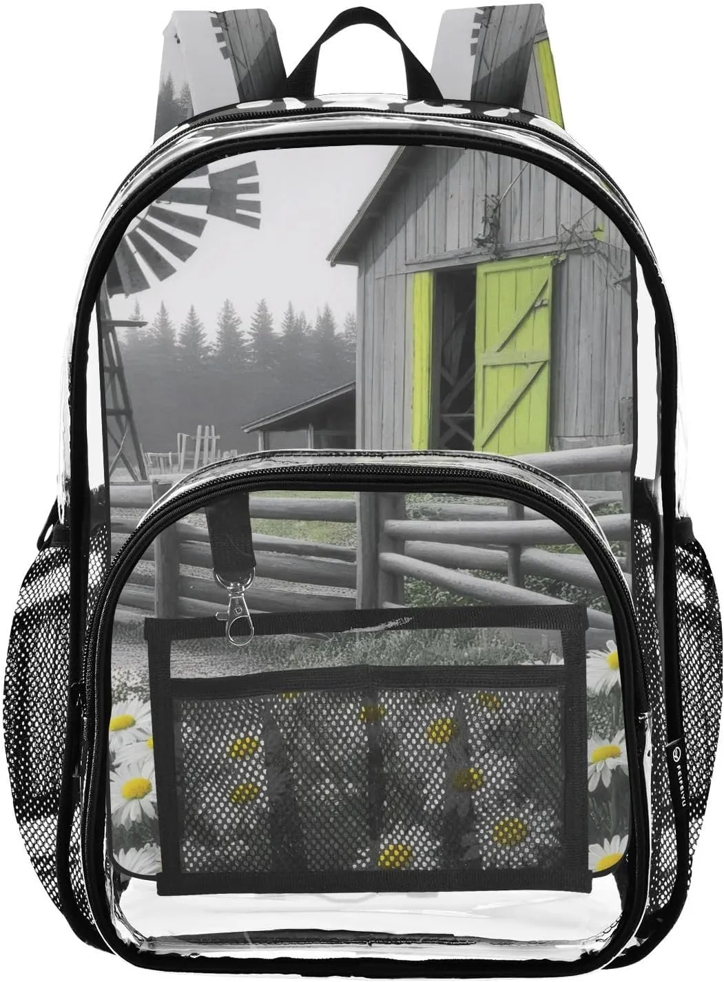 Cow and Butterflies Farm Life Clear Backpack with Back Print, Heavy Duty See Through Backpacks PVC Transparent Daypack for Travel Security